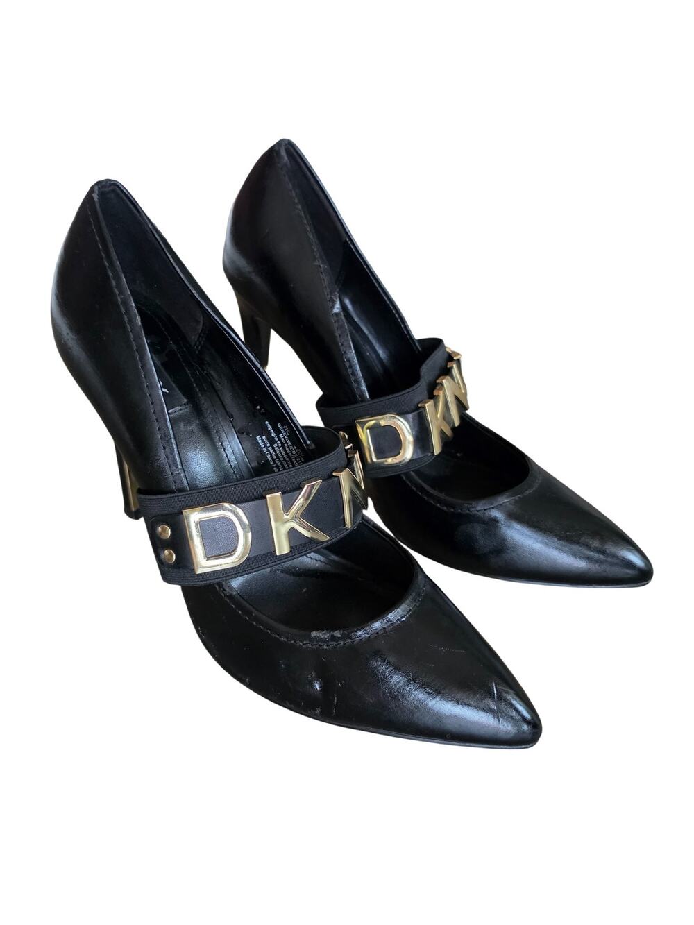 DKNY  Genivive Logo Strap Pointed Toe Heels Pumps Black Sandals Womens Size 11